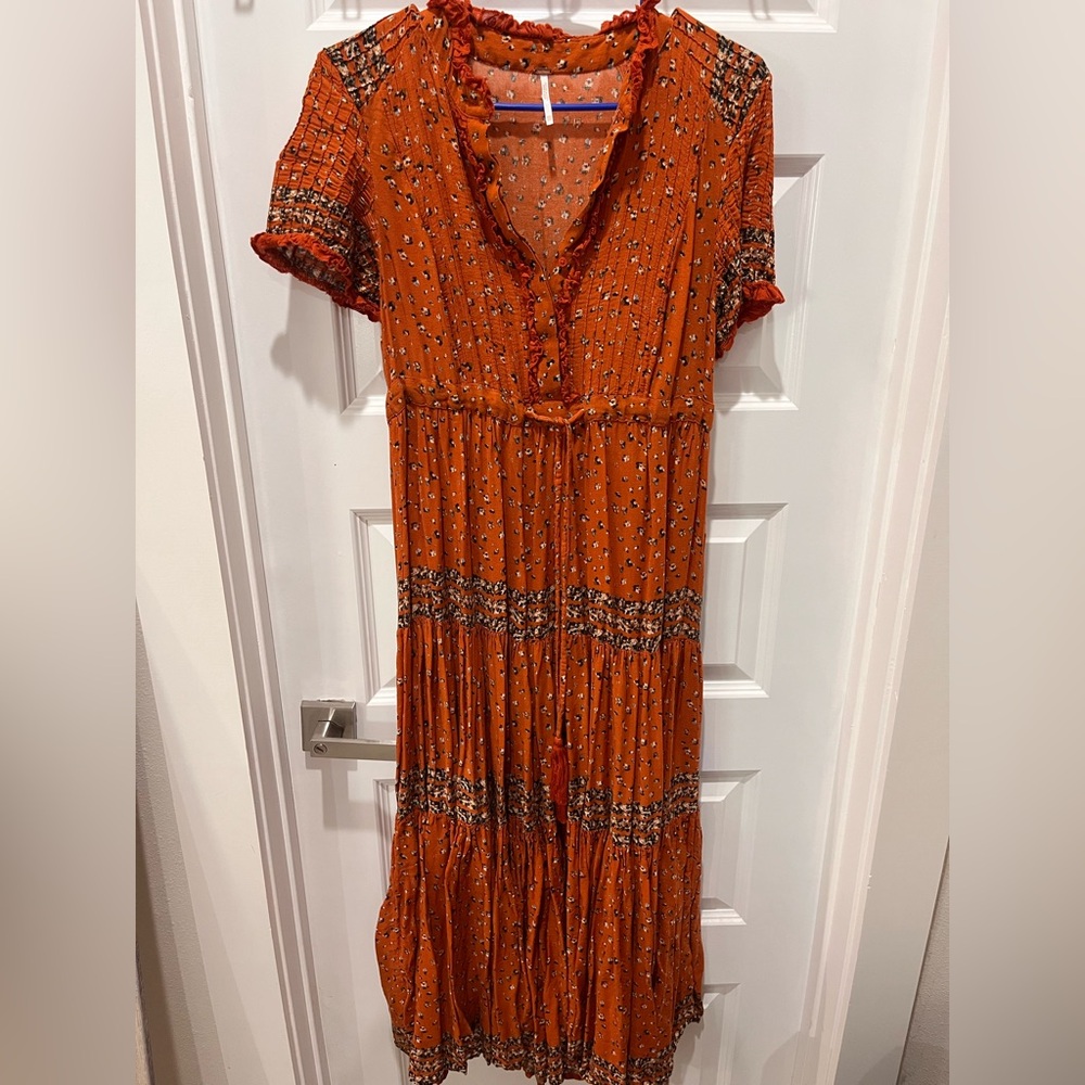 Free People Orange Floral Tiered Maxi Dress